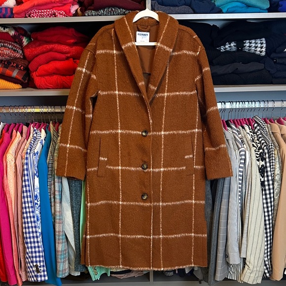 Old Navy brown/white plaid 3 button 2 pocket coat size M - Picture 1 of 3